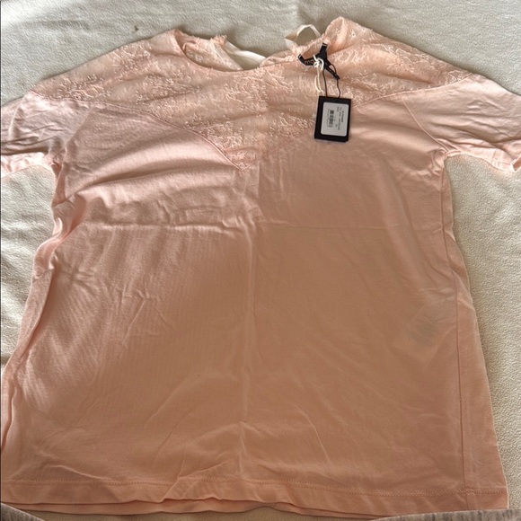 Maje Pink Boxy Partial Lace Tee - Picture 1 of 3